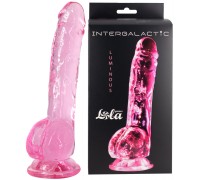 Прозрачный фаллос с мошонкой Intergalactic Luminous Pink 20 см