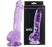 Прозрачный фаллос с мошонкой Intergalactic Luminous Purple 20 см