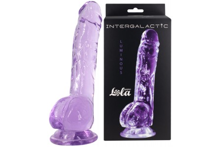 Прозрачный фаллос с мошонкой Intergalactic Luminous Purple 20 см
