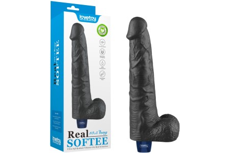 Классический черный вибратор с мошонкой Real Softee 27 см