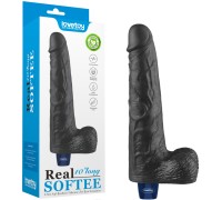 Классический черный вибратор с мошонкой Real Softee 26 см