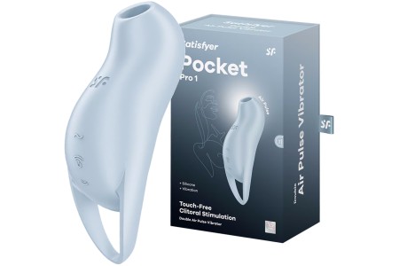 Вакуумно-волновой стимулятор клитора с вибрацией Satisfyer Pocket Pro 1 голубой