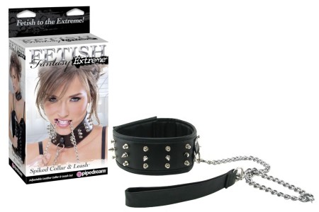 Ошейник с шипами и металлическим поводком-цепочкой Extreme Spiked Collar With Leash