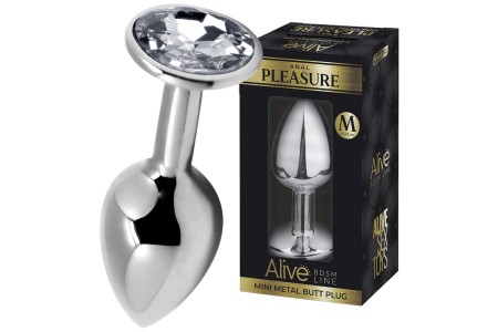 Анальная пробка из металла Alive Mini Metal Butt M с прозрачным камушком