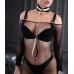 Замшевый черно-бежевый ошейник с лаковой вставкой и поводком Sex Game - фото 1