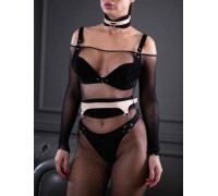 Черно-бежевый пояс Sex Game из натуральной замши и натуральной кожи