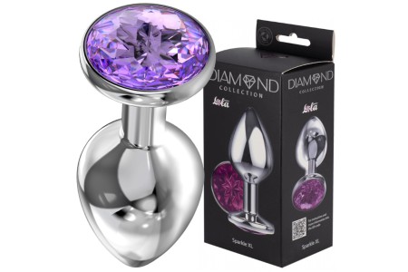Большая анальная пробка Diamond Purple Sparkle XL серебро
