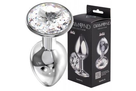Большая анальная пробка Diamond Clear Sparkle XL серебро