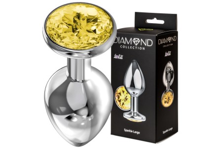 Анальная пробка Diamond Yellow Sparkle L серебро