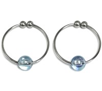 Клипсы-колечки для сосков с голубыми бусинами Silver Nipple Rings