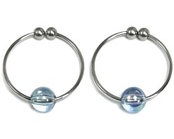 Клипсы-колечки для сосков с голубыми бусинами Silver Nipple Rings