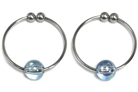 Клипсы-колечки для сосков с голубыми бусинами Silver Nipple Rings