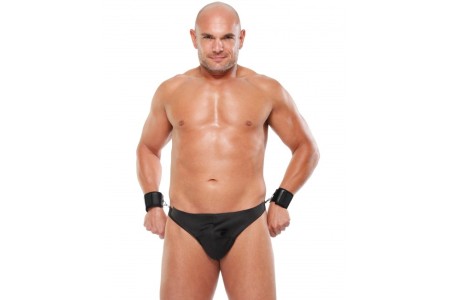 Черные мужские стринги с фиксаторами Fetish Bondage Thong XXL/XXXL