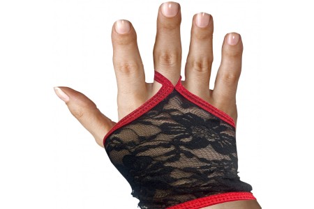 Изящные черно-красные митенки из кружева OS