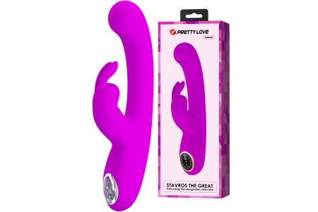 Перезаряжаемый вибратор с клиторальным стимулятором-кроликом и LED-экраном Pretty Love Lamar розовый