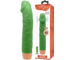 Светящийся в темноте зеленый вибратор с загнутой головкой Bill 23 см