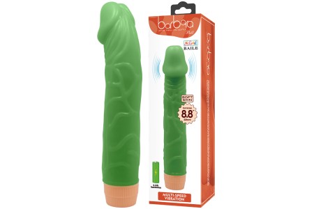 Светящийся в темноте зеленый вибратор с загнутой головкой Bill 23 см