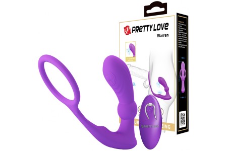 Пульсирующий вибромассажер простаты с эрекционным кольцом и с пультом ДУ Pretty Love Warren