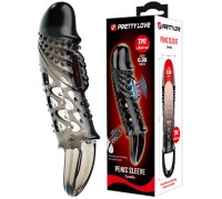 Увеличивающая вибронасадка на пенис с петлей под мошонку черного цвета Penis Sleeve Cecelia + 2,5 см