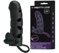 Силиконовая вибронасадка с клиторальным стимулятором и петлей под мошонку Pretty Love Penis Sleeve