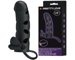 Силиконовая вибронасадка с клиторальным стимулятором и петлей под мошонку Pretty Love Penis Sleeve