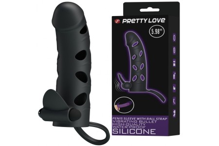 Силиконовая вибронасадка с клиторальным стимулятором и петлей под мошонку Pretty Love Penis Sleeve