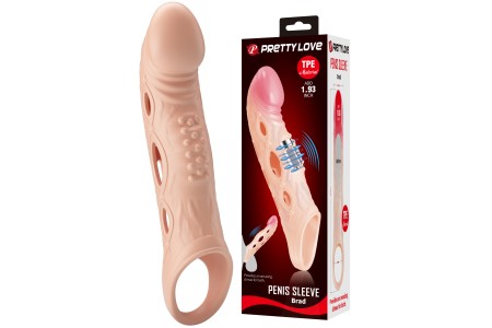 Увеличивающая вибронасадка на пенис с петлей под мошонку телесного цвета Penis Sleeve Brad + 5 см