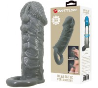 Увеличивающая насадка на пенис со стимулирующим рельефом Realistic Penis Sleeve + 3 см серая
