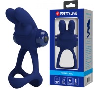 Эрекционное виброкольцо Pretty Love Powerful Ring с петлей на мошонку синее