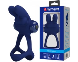Эрекционное виброкольцо Pretty Love Powerful Ring с петлей на мошонку синее