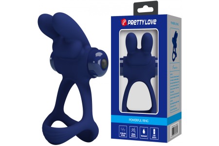 Эрекционное виброкольцо Pretty Love Powerful Ring с петлей на мошонку синее