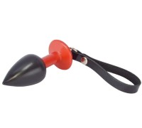 Черно-красная анальная втулка с ремешком из натуральной кожи Sitabella