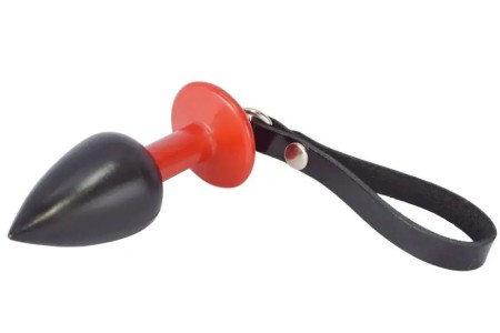 Черно-красная анальная втулка с ремешком из натуральной кожи Sitabella