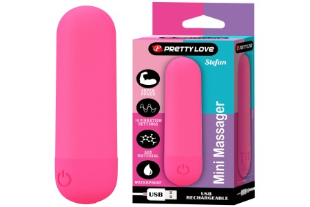 Перезаряжаемая вибропуля Pretty Love Stefan с 10 режимами вибрации малиновая