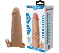 Увеличивающая вибронасадка с клиторальным стимулятором и петлей под мошонку телесная Quillon + 6 см