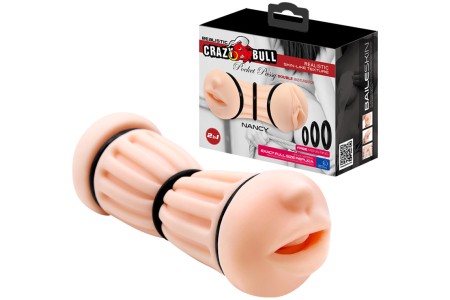 Двусторонний мастурбатор Crazy Bull Nancy вагина и ротик с уплотняющими кольцами