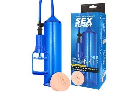Вакуумная помпа Sex Expert с реалистичной насадкой в виде вагины синяя
