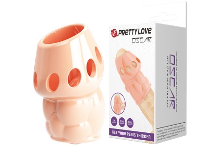 Рельефная насадка на пенис с открытой головкой Pretty Love Oscar телесная