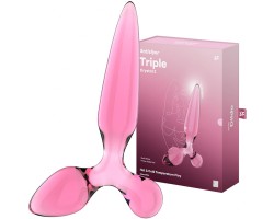 Стеклянный стимулятор 3 в 1 Satisfyer Triple Crystal 2 розовый 22 см
