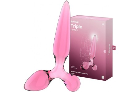 Стеклянный стимулятор 3 в 1 Satisfyer Triple Crystal 2 розовый 22 см