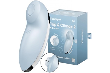 Клиторальный вибростимулятор с пульсацией Satisfyer Tap And Climax 2 голубой