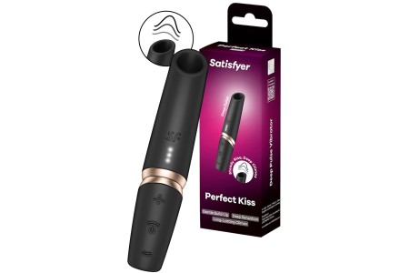 Вакуумно-волновой мини-стимулятор клитора с вибрацией помада Satisfyer Perfect Kiss