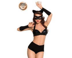 Костюм SoftLine Collection Catwoman (бюстгальтер,шортики,головной убор,маска,перчатки), черный, S