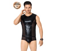 Костюм сетка + wetlook мужской SoftLine Collection (майка, шорты), черный, XL