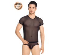 Костюм-сетка с вырезами по бокам мужской SoftLine Collection (майка, шорты), черный, XL