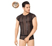 Костюм-сетка с полосками мужской SoftLine Collection (майка, шорты), черный, M/L