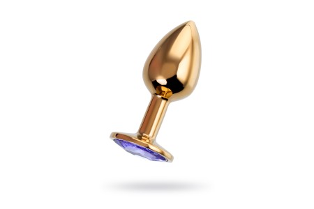 Анальная втулка Штучки-Дрючки, металл, золотая, с фиолетовым кристаллом, 7 см, Ø 2,8 см, 50 г