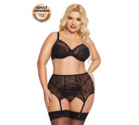 Комплект SoftLine Collection Dolores (бюстгальтер, стринги и пояс для чулок), черный, XL