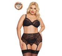 Комплект SoftLine Collection Dolores (бюстгальтер, стринги и пояс для чулок), черный, XXL