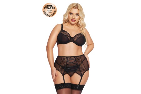 Комплект SoftLine Collection Dolores (бюстгальтер, стринги и пояс для чулок), черный, XXL